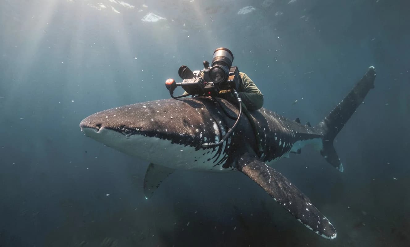 カメラで初めて観察されたホホジロザメ、深海での餌食い行動を明らかに
