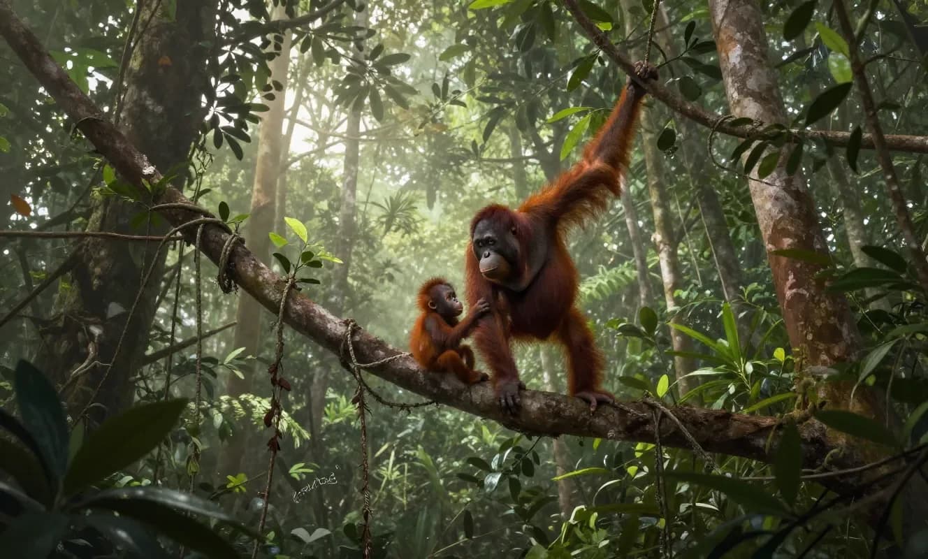 Orangutan anneleri yavruları için oyun arkadaşı bulmak adına daha uzun mesafeler kat ediyor