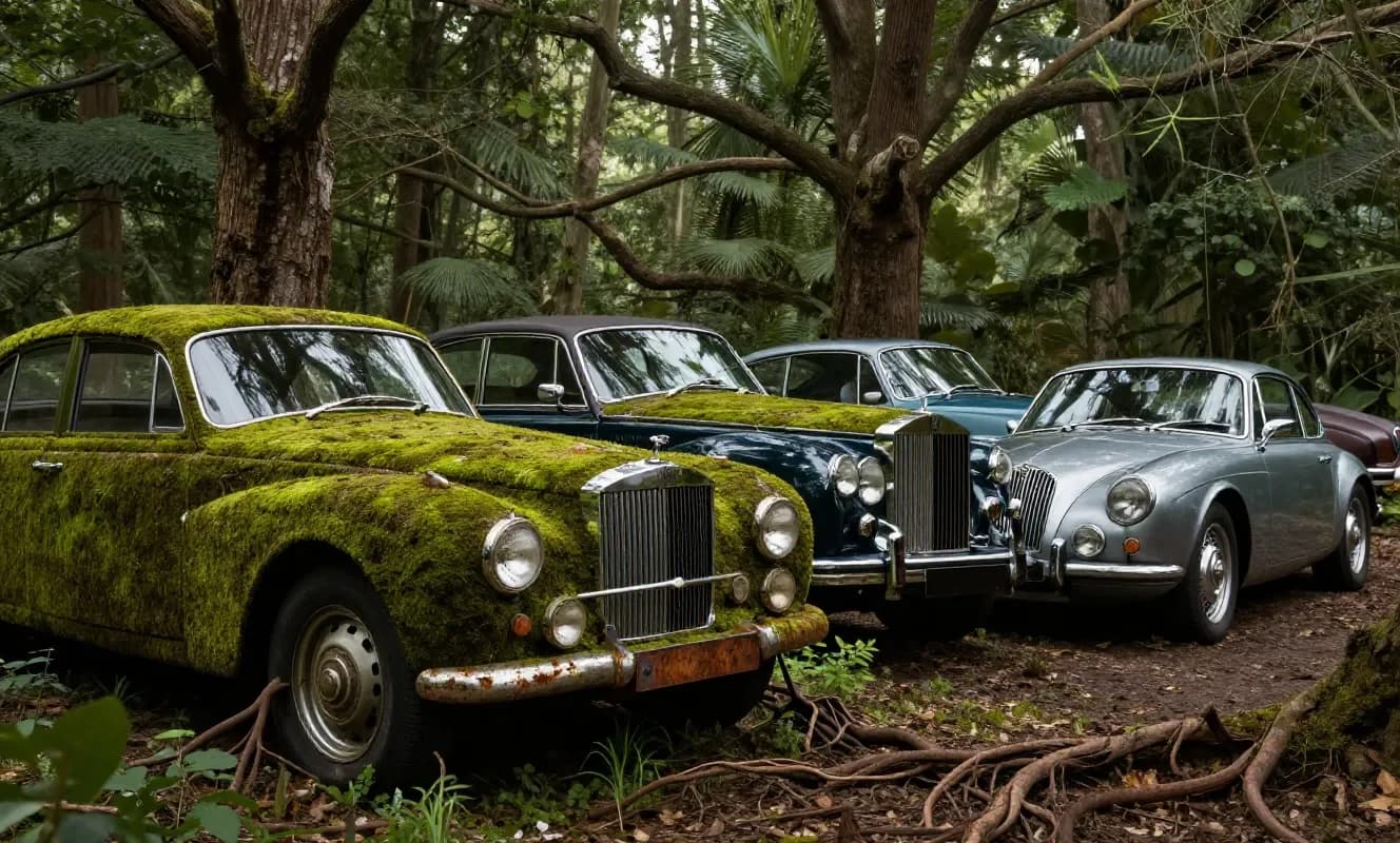 En un orman de Alemania, 50 vehículos clásicos se convierten en obra de arte