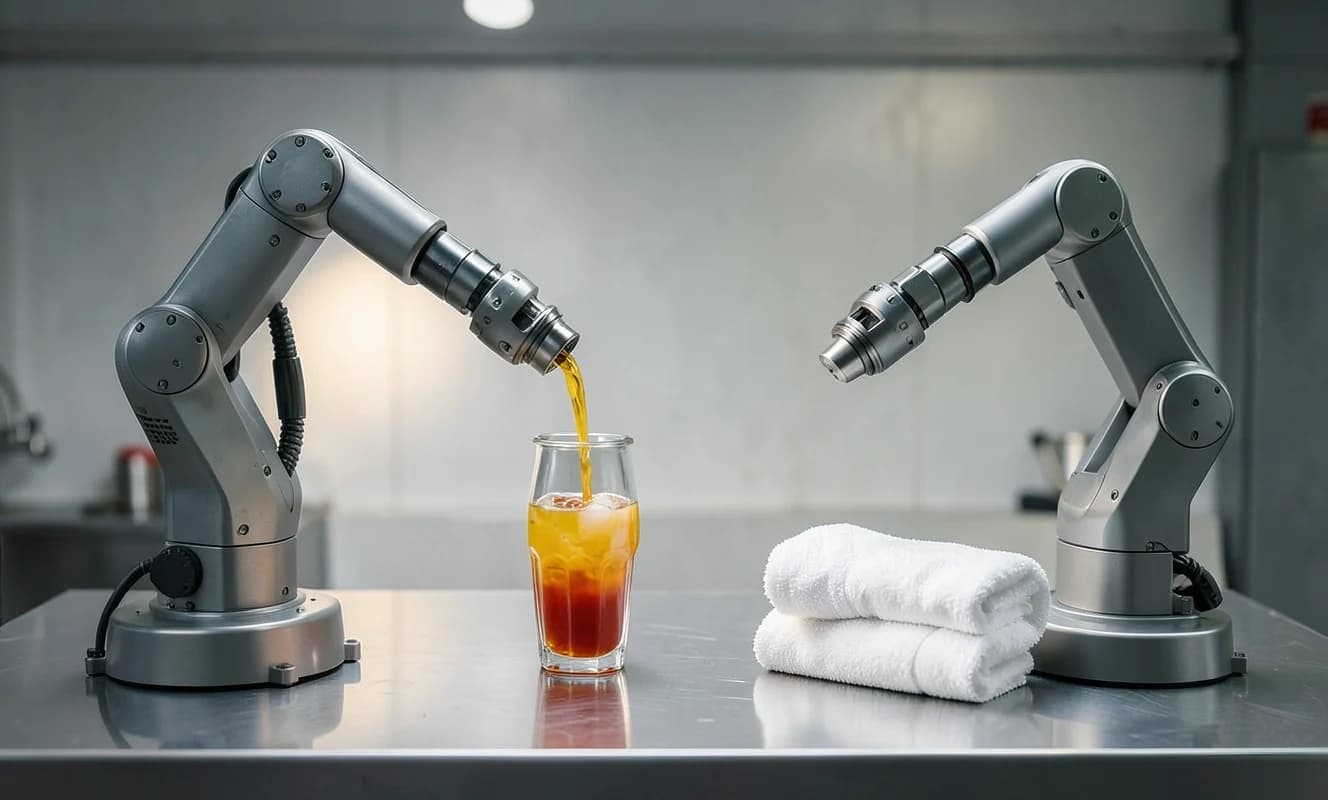 İnsan hareketlerinden öğrenen robot AI modeli OM-1, 1x hızında kokteyl hazırlıyor