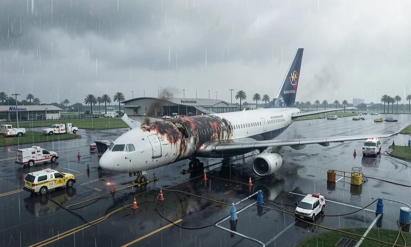 Amazon Air Boeing 767-300、Miami国際空港で着陸失敗 ピスト上で衝突・火災