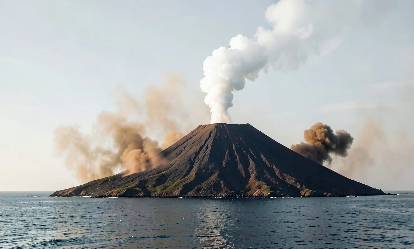 Anak Krakatau erupciona, Landsat 8 desde el espacio captura nube de gas blanco