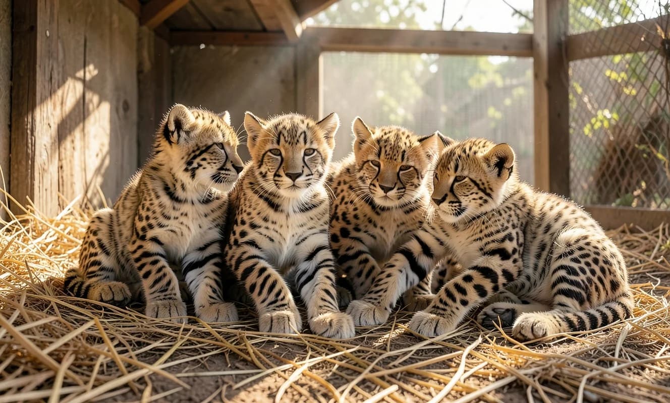 Cinco crías de guepardo nacidas en el Zoo de Praga crecen sanas pese a la tormenta y la enfermedad de su madre