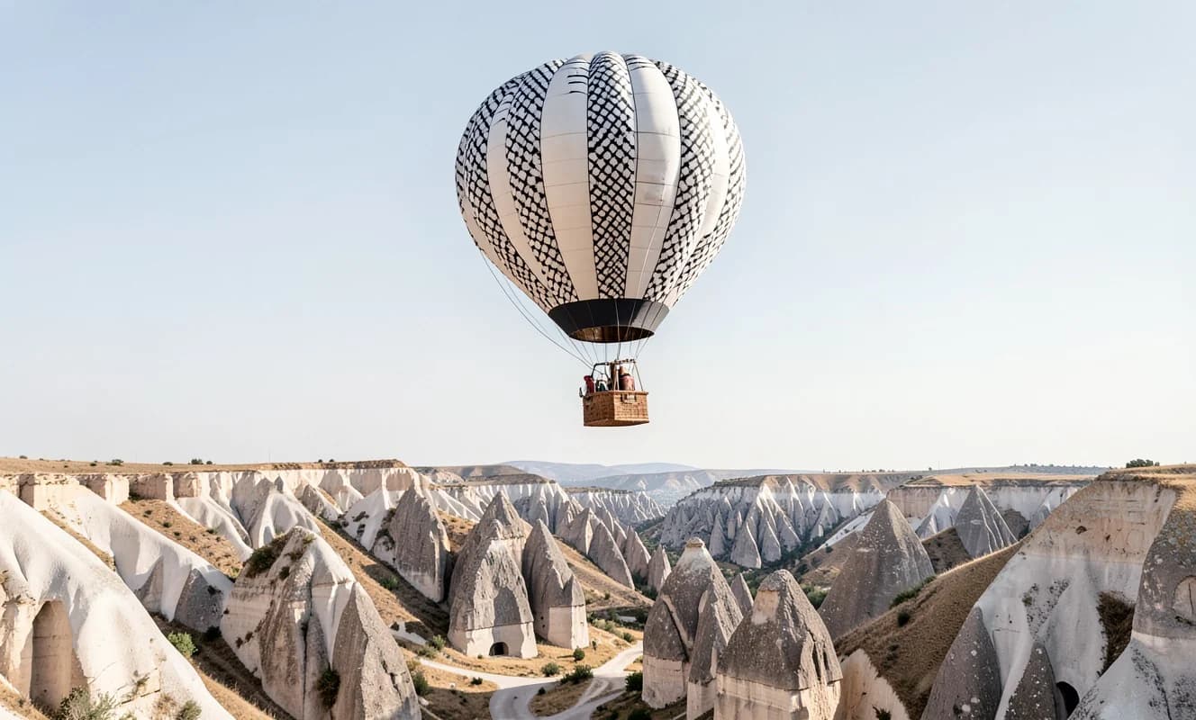 Kapadokya'da Gazze'ye destek için kefiye desenli sıcak hava balonları uçuşturuldu