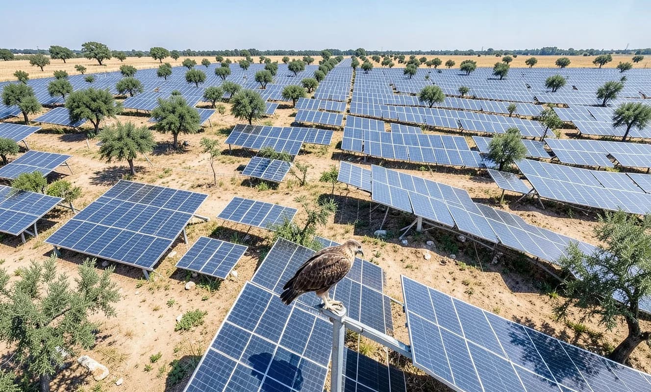 Los paneles solares de Sevilla se convierten en un refugio y zona de caza inesperados para las rapaces