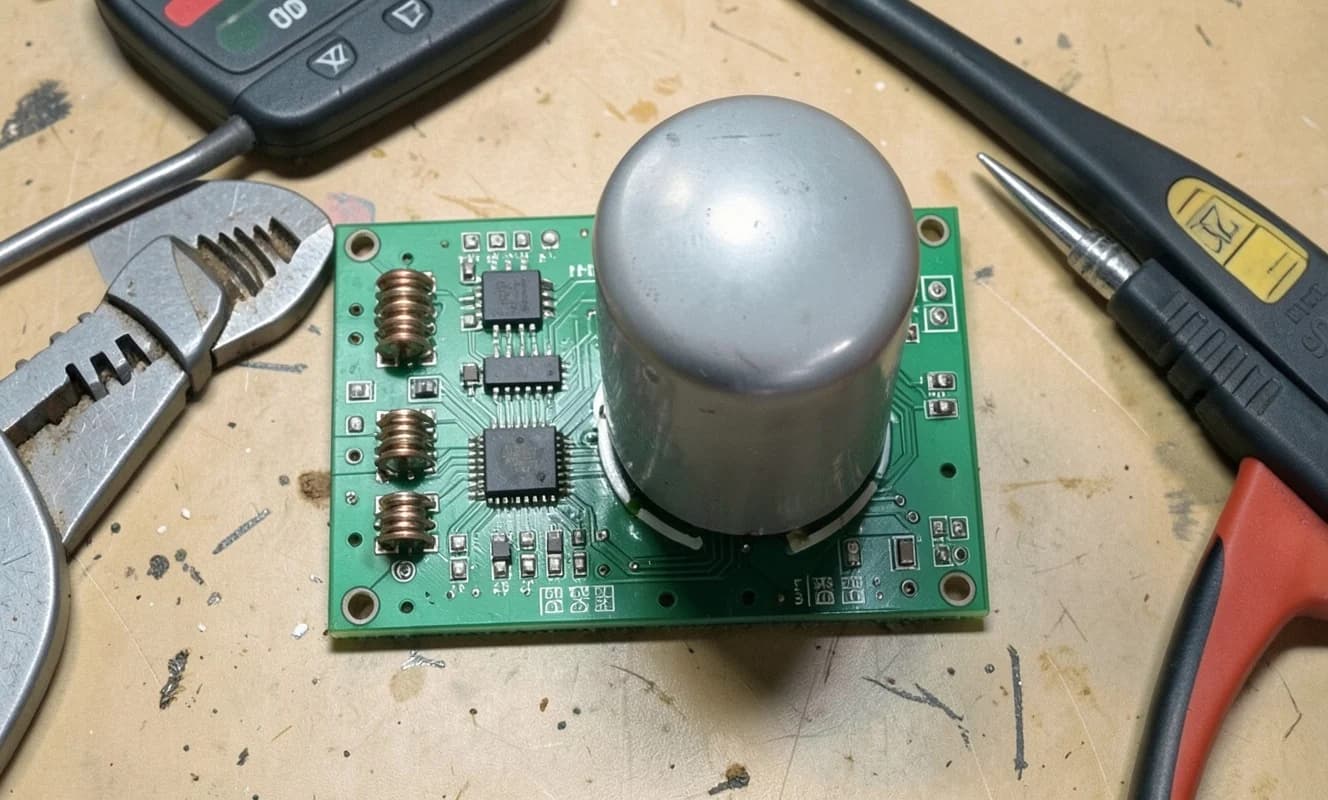 Su zamanlayıcı arızası: potting altındaki elektrolitik kondansatör bozulmuş