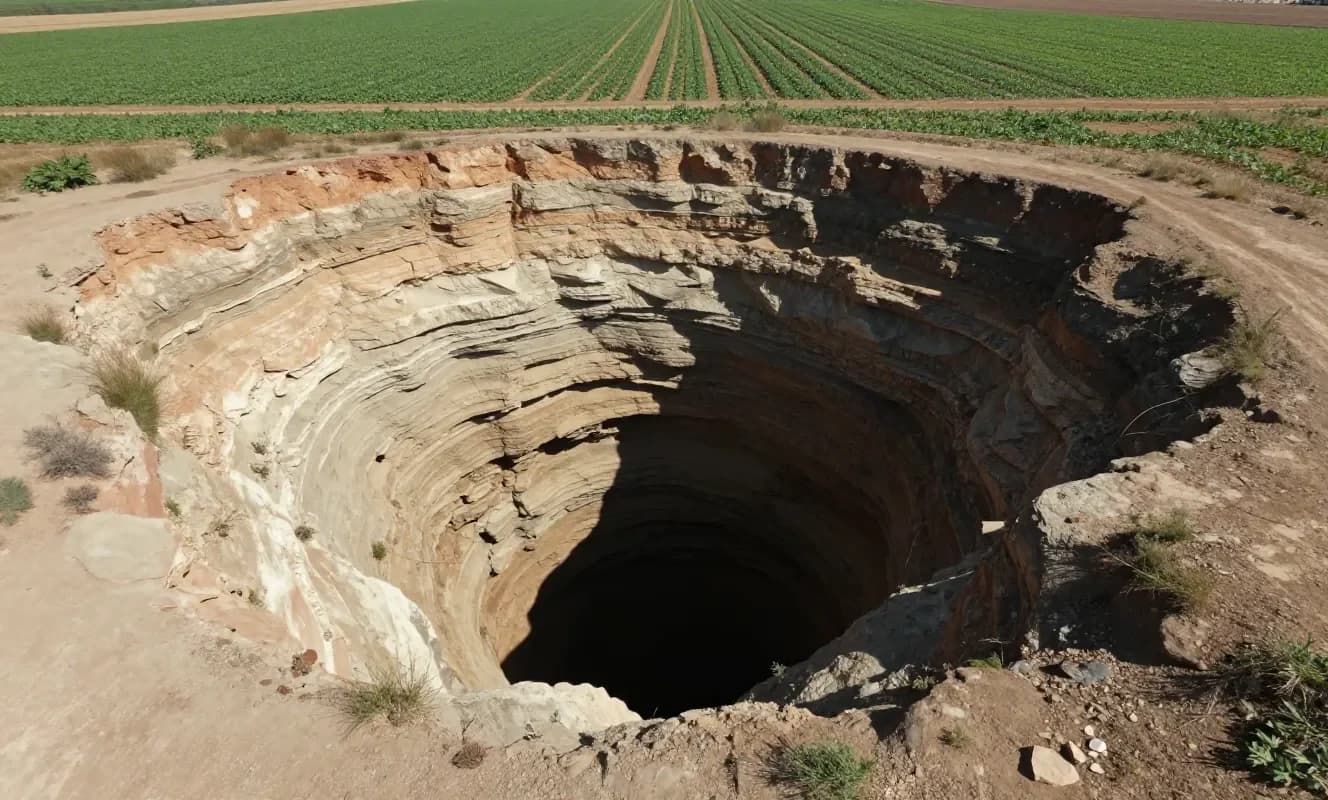 Konya Karapınar'da mısır tarlasında 10 metre çapında obruk oluştu