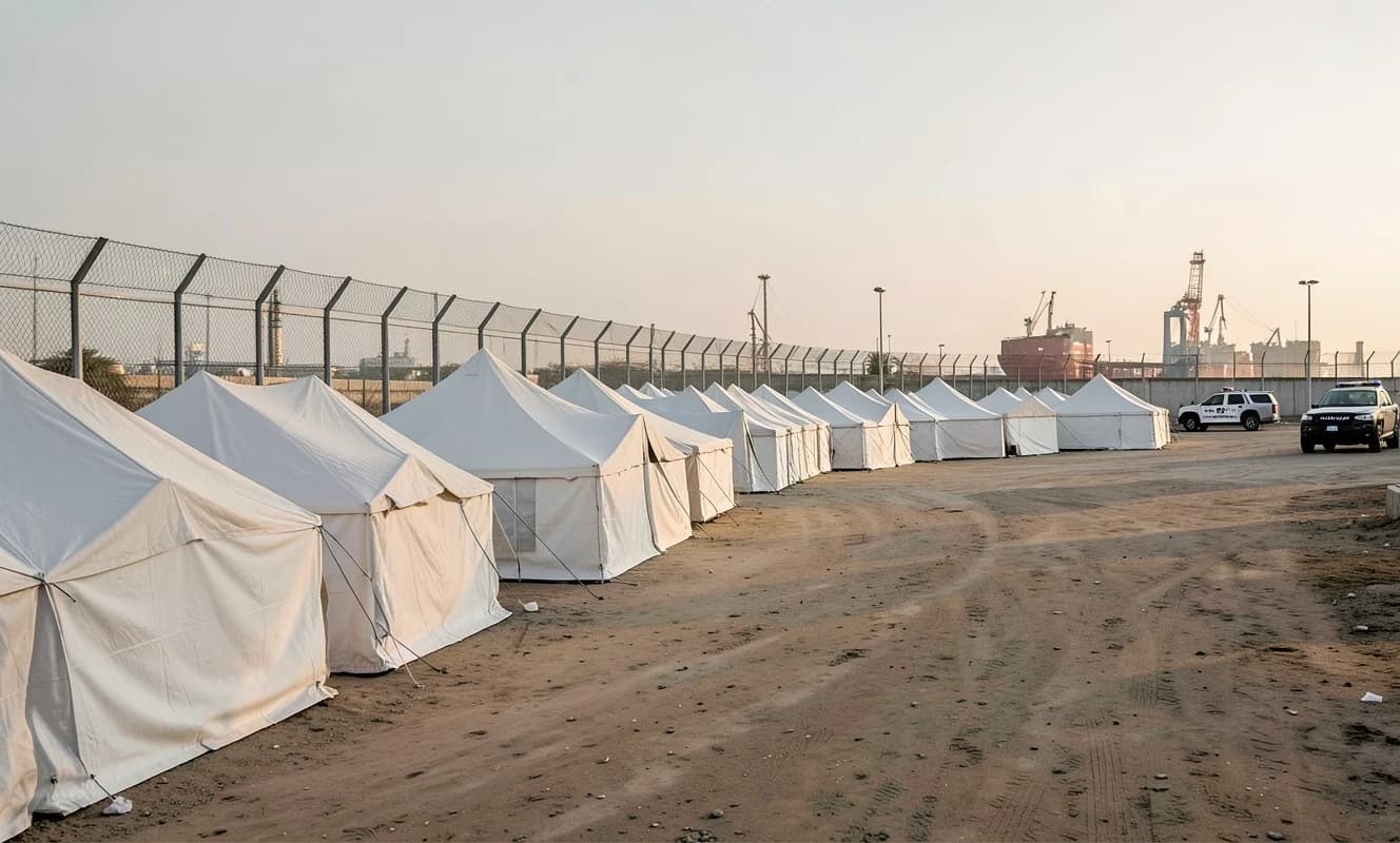 Ceuta'da göçmenler sahillerden liman bölgesindeki çadır kampına taşınıyor